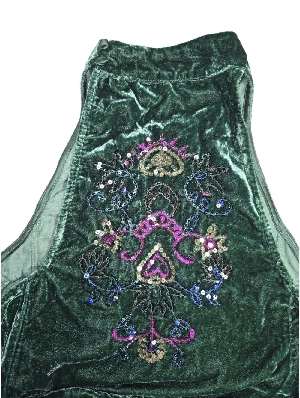 Free People Women’s Size S Emerald Green Velvet Embroidered Beaded Mini Dress